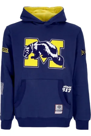 Mitchell & Ness Bluzy, Mężczyzna, Niebieski, L, Michigan Wolverines Bluza z Kapturem Granatowa