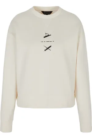 Armani Exchange Bluzy, Kobieta, Biały, S, Bawełna, Organiczna Bawełna Sweter z Nadrukiem Logo