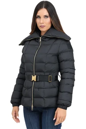 Elisabetta Franchi Kurtki, Kobieta, Czarny, L, Nylon, Czarna pikowana kurtka damska z nylonu