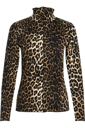 Karen by Simonsen Bluzki, Kobieta, brązowy, L, Bluzka z Wzorem Leoparda i Wysokim Kołnierzem