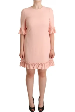 Dolce & Gabbana Sukienki, Kobieta, Różowy, M, Rayon, Różowa sukienka z marszczonymi rękawami