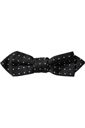 Dolce & Gabbana Akcesoria, Mężczyzna, Czarny, ONE SIZE, Czarna Jedwabna Mucha w Kropki z Regulowanym Paskiem