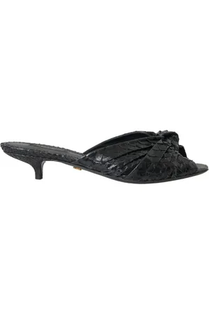 Dolce & Gabbana Buty, Kobieta, Czarny, 40 EU, Egzotyczne Skórzane Obcasy Sandały z Wzorem Zwierzęcym