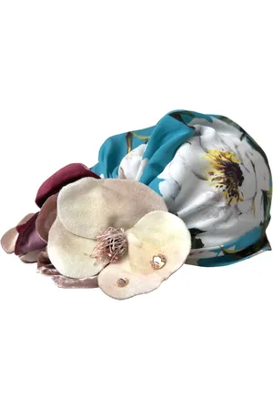 Dolce & Gabbana Akcesoria, Kobieta, Niebieski, ONE SIZE, Niebieski Kwiatowy Turban Nakrycie Głowy