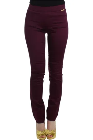 John Galliano Spodnie, Kobieta, Fioletowy, S, Nylon, Eleganckie fioletowe Slim Pants