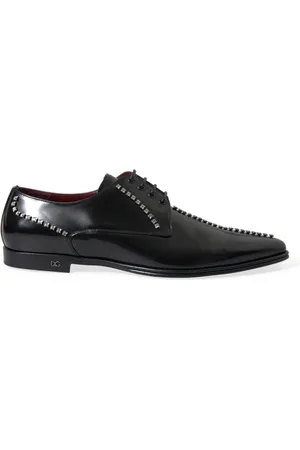 Dolce & Gabbana Buty, Mężczyzna, Czarny, 40 EU, Skóra, Czarne Skórzane Formalne Buty z Kryształkami