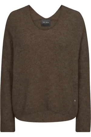 Mos Mosh Swetry, Kobieta, brązowy, XL, Miękki Sweter z dekoltem w serek 153900 Rain Drum