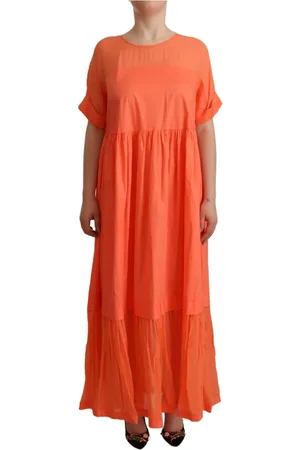 Twin-Set Sukienki, Kobieta, Pomarańczowy, L, Bawełna, Elegancka koralowa sukienka maxi