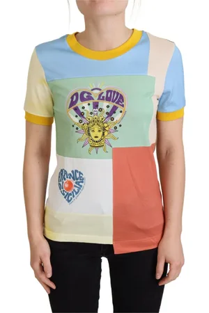 Dolce & Gabbana Koszulki, Kobieta, Wielobarwność, S, Bawełna, Kolorowy T-shirt z patchworkiem z bawełny