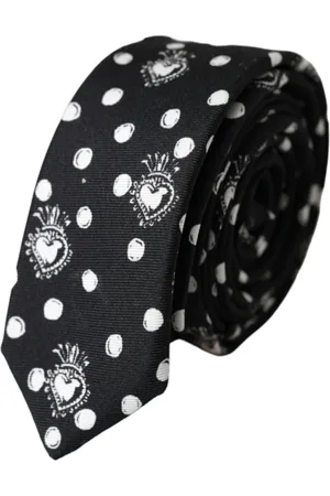 Dolce & Gabbana Akcesoria, Mężczyzna, Czarny, ONE SIZE, Czarna Krawat Serce-Kropka, Regulowana