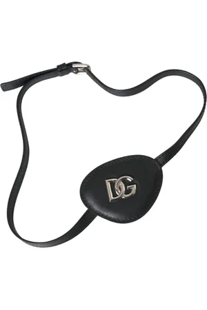 Dolce & Gabbana Akcesoria, unisex, Czarny, ONE SIZE, Skóra, Czarna Skóra Cielęca Metalowe Logo DG Nakładka na Oko