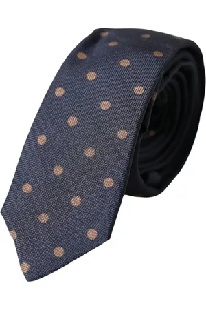 Dolce & Gabbana Akcesoria, Mężczyzna, Niebieski, ONE SIZE, Czarna jedwabna krawatka w kropki dla mężczyzn