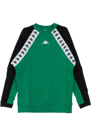 Kappa Bluzy, Mężczyzna, Zielony, M, Stylowy Męski Sweter z Okrągłym Dekoltem w Zielono-Czarno-Białym