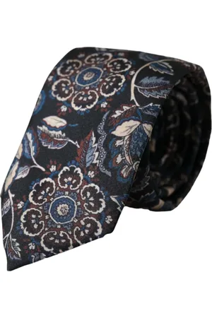 Dolce & Gabbana Akcesoria, Mężczyzna, Wielobarwność, ONE SIZE, Czarny jedwabny krawat z kwiatowym wzorem
