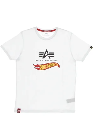 Alpha Industries Koszulki, Mężczyzna, Biały, XL, Hot Wheels Flag Tee Biała Męska Koszulka