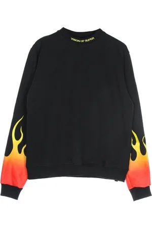 Vision Of Super Bluzy, Mężczyzna, Czarny, S, Czerwony Crewneck Sweatshirt z ognistym wzorem