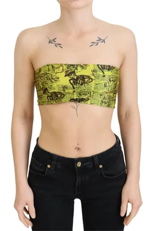 John Galliano Koszulki, Kobieta, Żółty, S, Nylon, Stylowy Cropped Stretch Top Bra