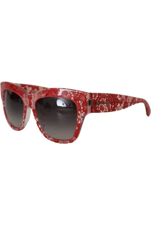 Dolce & Gabbana Akcesoria, Kobieta, Wielobarwność, ONE SIZE, Czerwone Eleganckie Okulary Przeciwsłoneczne z Koronkowym Detalem