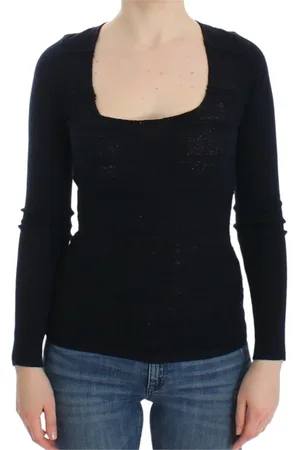 ERMANNO SCERVINO Swetry, Kobieta, Niebieski, M, Wełna, Niebieski sweter z długim rękawem z mieszanki wełny