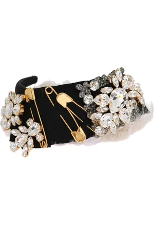 Dolce & Gabbana Akcesoria, Kobieta, Czarny, ONE SIZE, Bawełna, Kryształowa Opaska Tiara Czarna Luksus