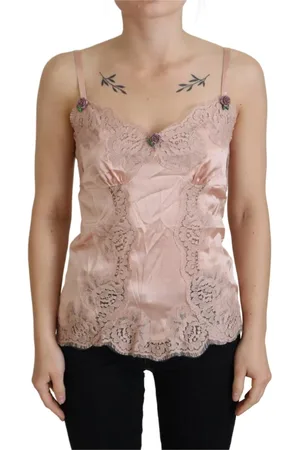 Dolce & Gabbana Koszulki, Kobieta, Różowy, L, Bawełna, Elegancki Różowy Jedwabny Top Bielizny