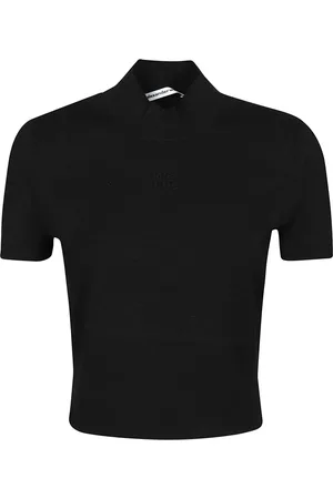 Alexander Wang Koszulki, Kobieta, Czarny, XS, Wytłoczony Top z Logo na Szyi