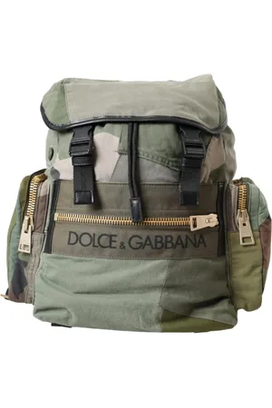 Dolce & Gabbana Torebki, Mężczyzna, Zielony, ONE SIZE, Bawełna, Wojskowy Zielony Plecak z Patchworkiem i Skórzanymi Szczegółami
