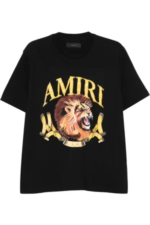 AMIRI Koszulki, Mężczyzna, Czarny, S, T-shirt z nadrukiem lwa i krótkim rękawem