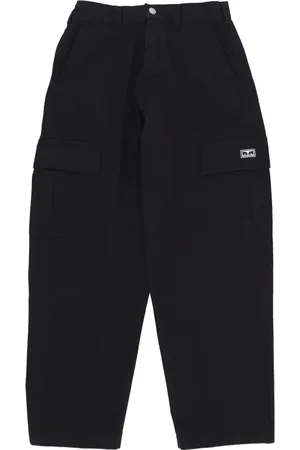 Obey Spodnie, Mężczyzna, Czarny, W36, Czarne Spodnie Cargo z Kieszeniami