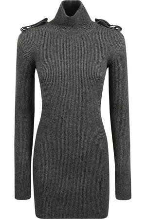 Alexander McQueen Sukienki, Kobieta, Szary, M, Kaszmir, Szara Mini Sukienka z żebrem