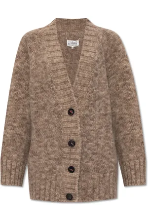 Maison Margiela Swetry, Kobieta, brązowy, S, Bawełna, Kardigan z Logo