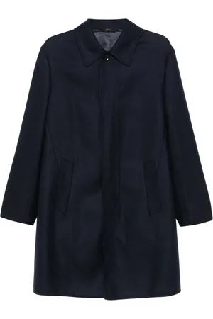 BRIONI Płaszcze, Mężczyzna, Niebieski, S, Luksusowy Płaszcz z Wełny i Jedwabiu Made in Italy