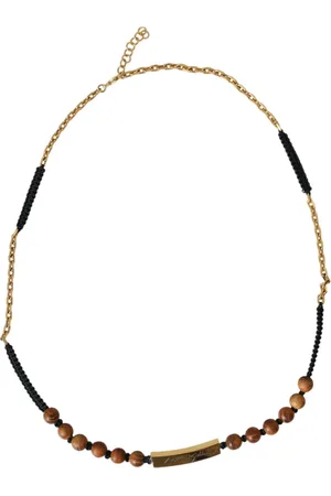 Dolce & Gabbana Akcesoria, Mężczyzna, Wielobarwność, ONE SIZE, Czarno-Złota Drewniana Naszyjnik Naszyjnik