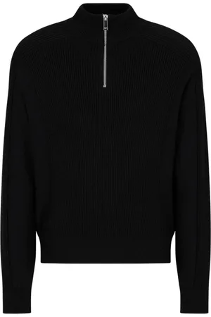 Armani Exchange Swetry, Mężczyzna, Czarny, S, Czarny Sweter z Zamkiem z Wełny