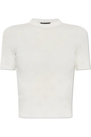 Balenciaga Koszulki, Kobieta, Beżowy, L, Len, Wełniany top
