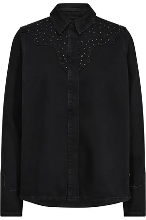 Mos Mosh Bluzki, Kobieta, Czarny, L, Denim, Czarna Koszula Denim z Nitami