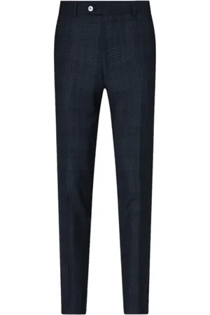 Oscar Jacobson Spodnie, Mężczyzna, Czarny, L, Wełna, Slim Fit Granatowe Spodnie w Kratę