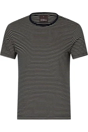 Oscar Jacobson Koszulki, Mężczyzna, Czarny, XL, Bawełna, Paski Slim Fit T-shirt