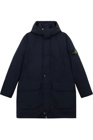 Stone Island Płaszcze, Mężczyzna, Niebieski, S, Poliester, Granatowa Długa Parka Puchowa