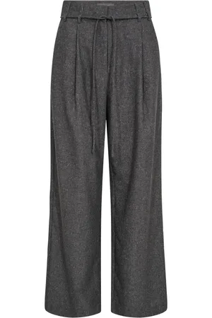 Mos Mosh Spodnie, Kobieta, Szary, XL, Wełna, Ciemnoszare Spodnie Zenia Wide Leg