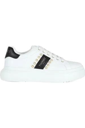 Twin-Set Buty, Kobieta, Biały, 36 EU, Sneakersy z eko-skóry z dekoracyjnymi detalami