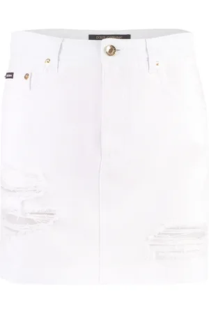 Dolce & Gabbana Spódnice, Kobieta, Biały, XS, Denim, Zniszczona Jeansyowa Mini Spódnica
