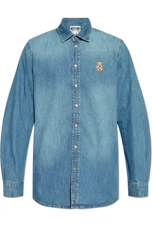 Moschino Koszule, Mężczyzna, Niebieski, L, Bawełna, Jeansyowa koszula