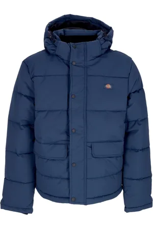 Dickies Kurtki, Mężczyzna, Niebieski, S, Poliester, Niebieska Kurtka Puchowa z Zdejmowanym Kapturem