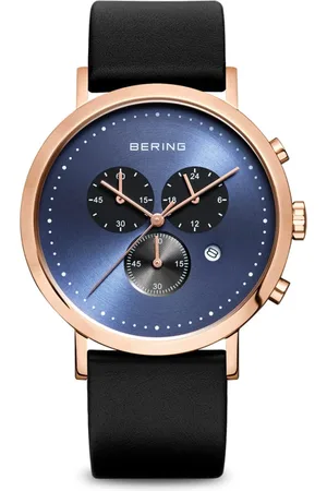 Bering Akcesoria, Mężczyzna, Czarny, ONE SIZE, Męski Zegarek Różowe Złoto Lśniące z Paskiem Skórzanym 10540-567