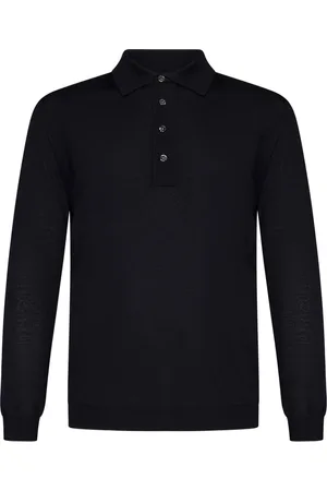 LOW BRAND Koszulki, Mężczyzna, Niebieski, L, Granatowy Sweter Polo z Wełny Merynosa