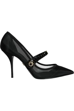 Dolce & Gabbana Buty, Kobieta, Czarny, 39 EU, Nylon, Kryształowy Obcas Mary Jane Obcasy