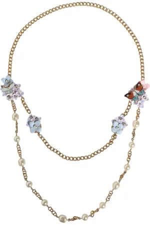 Dolce & Gabbana Akcesoria, Kobieta, Żółty, ONE SIZE, Kryształowa Perłowa Kwiatowa Naszyjnik