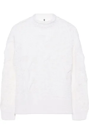 ERMANNO SCERVINO Swetry, Kobieta, Biały, S, Wełna, Luksusowy sweter z długim rękawem i okrągłym dekoltem