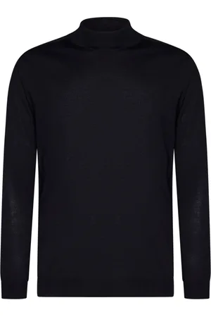 LOW BRAND Swetry, Mężczyzna, Niebieski, L, Len, Midnight Merino Wool Turtleneck Sweater